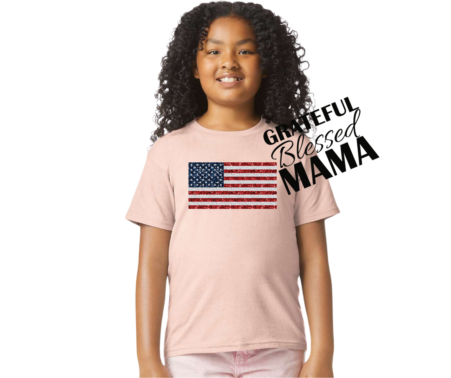 Faux Sparkly American Flag Shirt